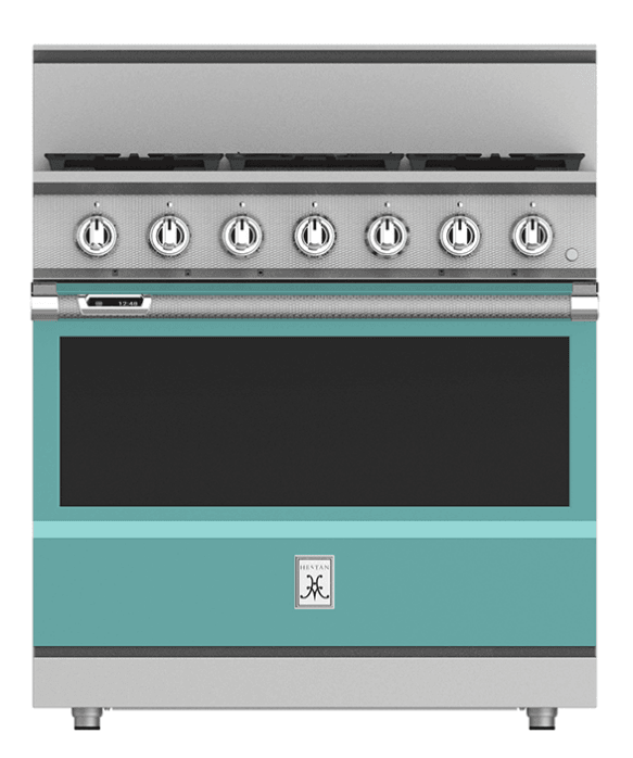 Hestan KRD364GDNGTQ 36" 4-Burner Dual Fuel Range With 12" Griddle - Natural Gas - Turquoise / Bora Bora