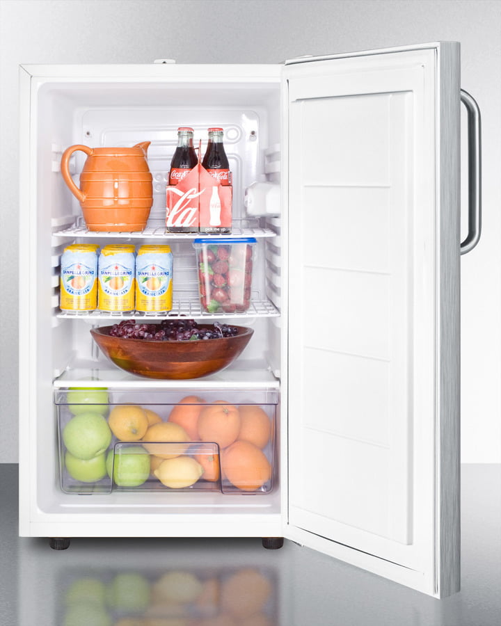 Summit FF511LBI7SSTBADA Commercially Listed Ada Compliant 20" Wide Built-In Undercounter All-Refrigerator, Auto Defrost W/Lock, Stainless Steel Door, Towel Bar Handle And White Cabinet