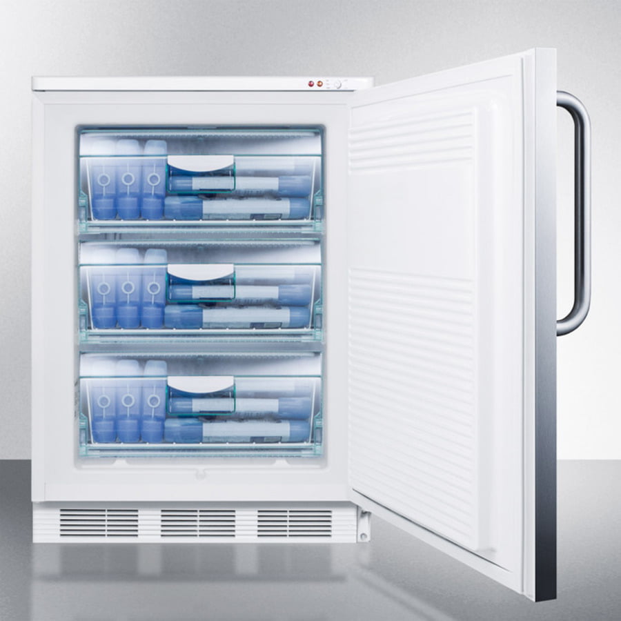 Summit VT65MLBISSTB Built-In Undercounter Medical All-Freezer Capable Of -25 C Operation, With Lock, Wrapped Stainless Steel Door And Towel Bar Handle