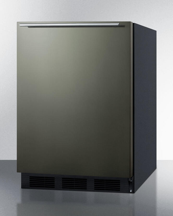 Summit FF63BBIKSHHADA Ada Compliant Built-In Undercounter All-Refrigerator For Residential Use, Auto Defrost With Black Stainless Steel Wrapped Door, Horizontal Handle, And Black Cabinet