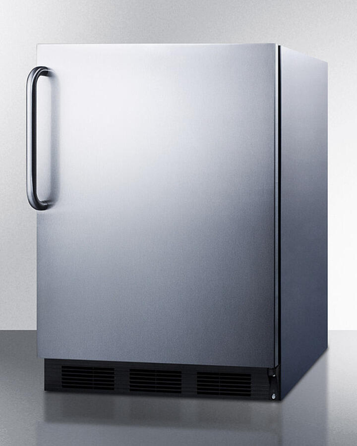 Summit FF63BKCSSADA Ada Compliant Built-In Undercounter All-Refrigerator For Residential Use, Auto Defrost With Stainless Steel Wrapped Exterior And Towel Bar Handle