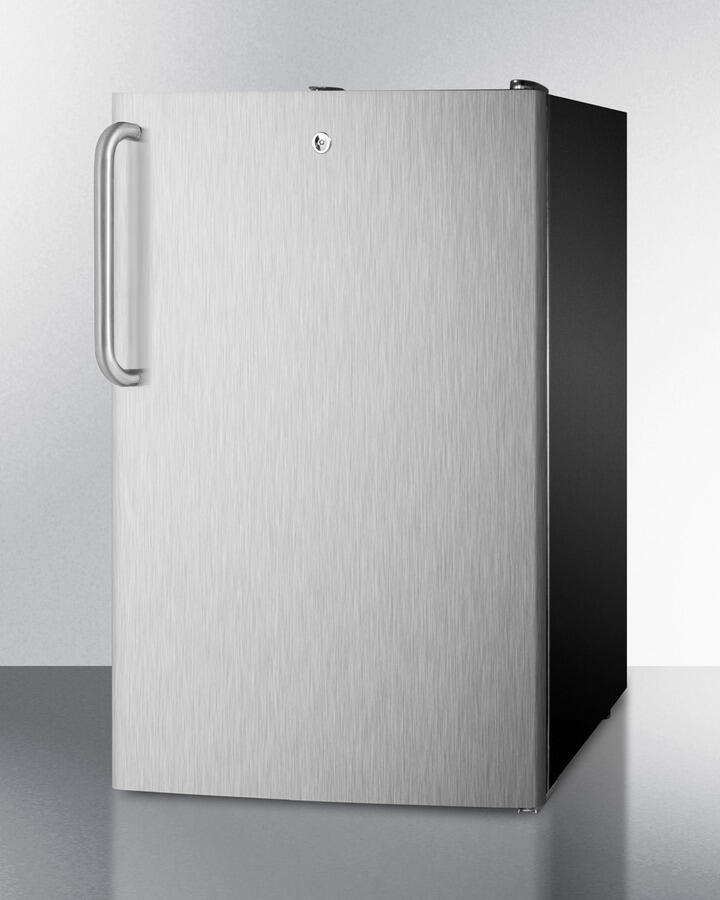 Summit FS408BLSSTBADA Ada Compliant 20" Wide All-Freezer, -20 C Capable With A Lock, Stainless Steel Door, Towel Bar Handle And Black Cabinet