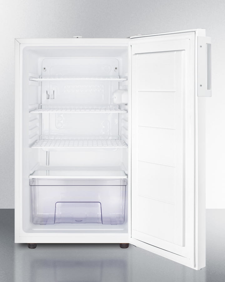 Summit FF511L7 20" Wide Commercially Approved Counter Height All-Refrigerator, Auto Defrost With A Lock And White Exterior