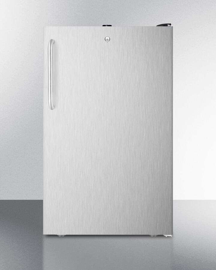 Summit FS408BLBISSTB 20" Wide Built-In Undercounter All-Freezer, -20 C Capable With A Lock, Stainless Steel Door, Towel Bar Handle And Black Cabinet