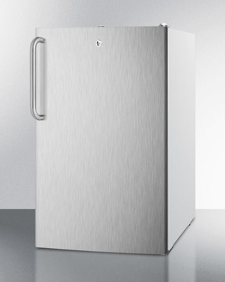 Summit FS407LSSTBADA Ada Compliant 20" Wide All-Freezer, -20 C Capable With A Lock, Stainless Steel Door, Towel Bar Handle And White Cabinet