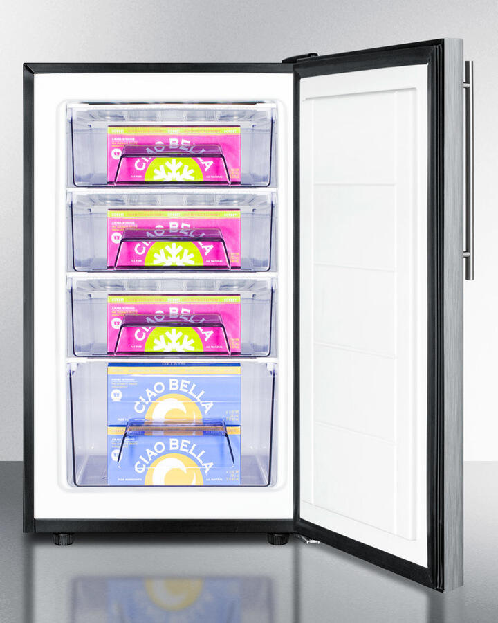 Summit FS408BLBISSHVADA Ada Compliant 20" Wide Built-In Undercounter All-Freezer, -20 C Capable With A Lock, Stainless Steel Door, Thin Handle And Black Cabinet