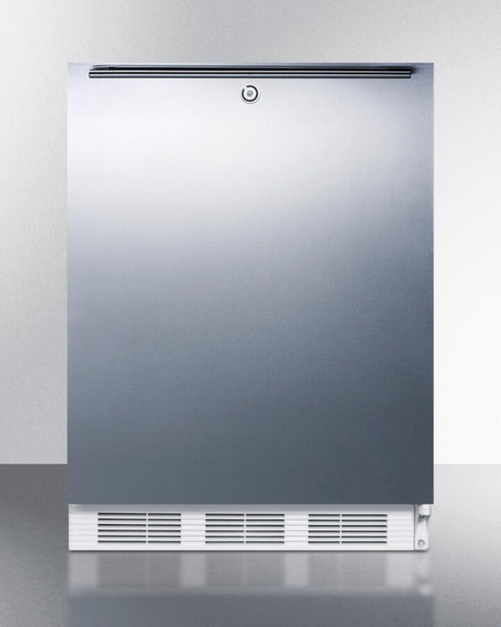 Summit FF6L7SSHHADA Ada Compliant Commercial All-Refrigerator For Freestanding General Purpose Use, Auto Defrost With Lock, Ss Wrapped Door, Horizontal Handle, And White Cabinet