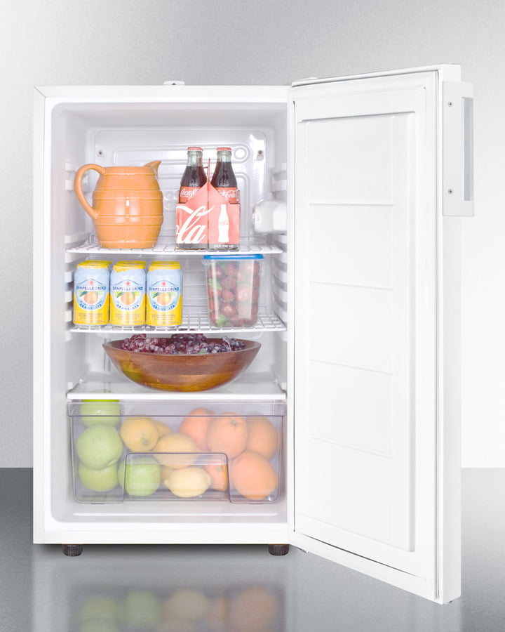 Summit FF511L7 20" Wide Commercially Approved Counter Height All-Refrigerator, Auto Defrost With A Lock And White Exterior