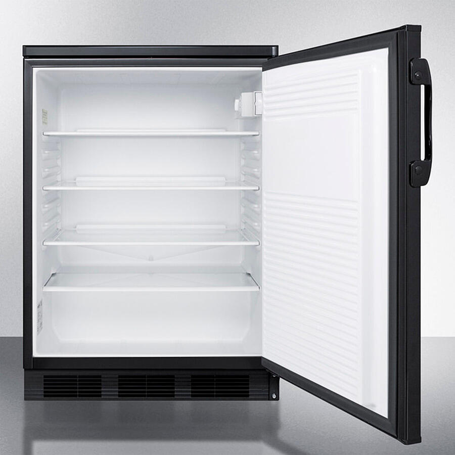 Summit FF7LBLK Commercially Listed Freestanding All-Refrigerator For General Purpose Use, With Front Lock, Automatic Defrost Operation And Black Exterior