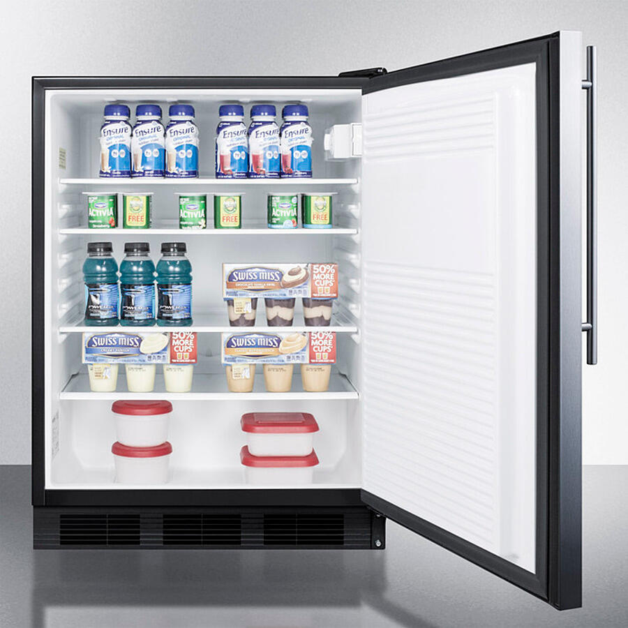 Summit FF7BKBISSHVADA Ada Compliant Built-In Undercounter All-Refrigerator For General Purpose Or Commercial Use, Auto Defrost W/Ss Door, Thin Handle, And Black Cabinet