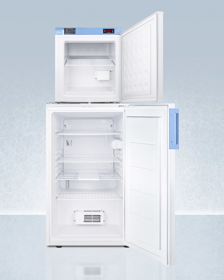 Summit FF511LFS24LSTACKMED2 Stacked Combination Of Ff511Lbimed2 Auto Defrost All-Refrigerator And Fs24Lmed2 Compact Manual Defrost All-Freezer, Both With Locks, Digital Controls, And Nist Calibrated Alarm/Thermometers