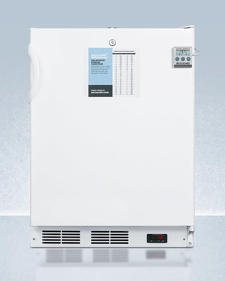 Summit FF7LWBIPLUS2ADA 24" Wide Built-In Ada Compliant All-Refrigerator In White, Auto Defrost With A Lock, Nist Calibrated Thermometer, Digital Thermostat, And Internal Fan