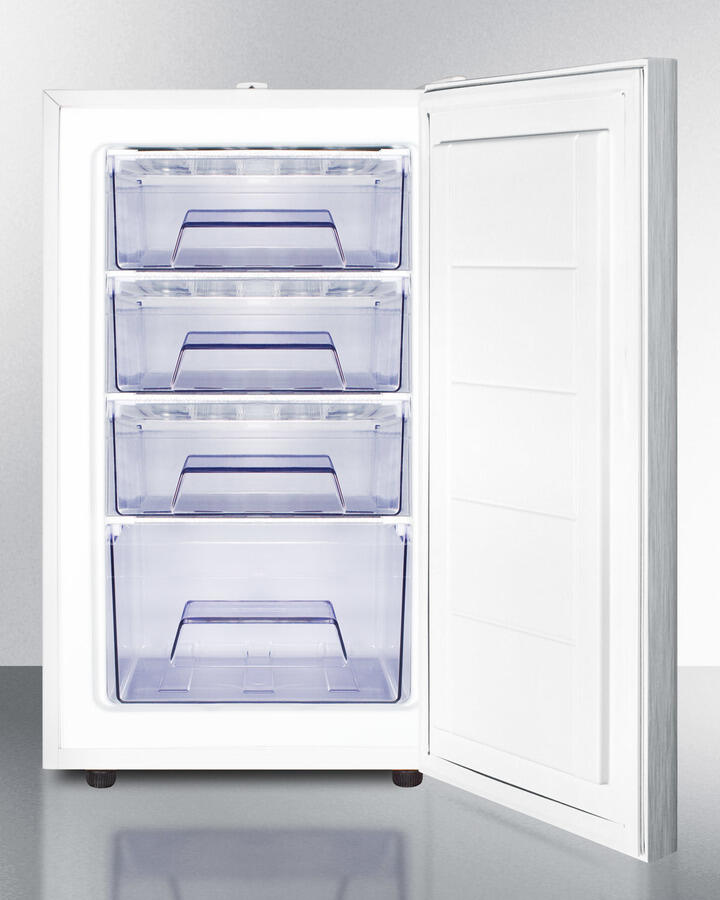 Summit FS407LBISSHH 20" Wide Built-In Undercounter All-Freezer For General Purpose Use, -20 C Capable With A Lock, Stainless Steel Door, Horizontal Handle And White Cabinet