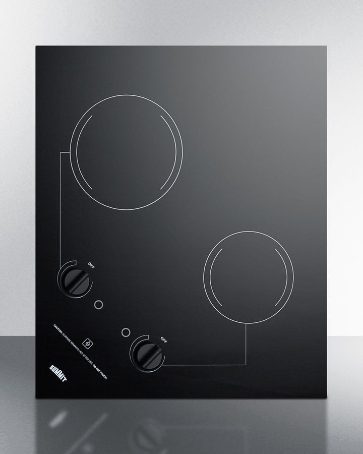 Summit CR2B121 2-Burner 120V Electric Cooktop Designed For Portrait Or Landscape Installation, With Smooth Black Ceramic Glass Surface