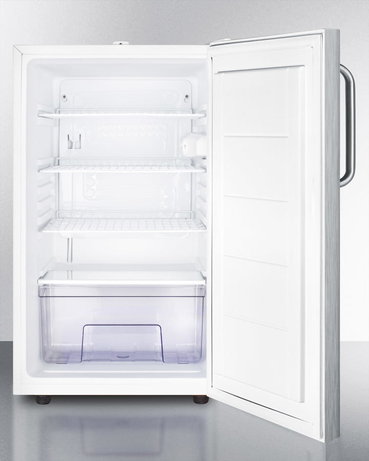 Summit FF511LBI7SSTB Commercially Listed 20" Wide Built-In Undercounter All-Refrigerator, Auto Defrost With A Lock, Stainless Steel Door, Towel Bar Handle And White Cabinet