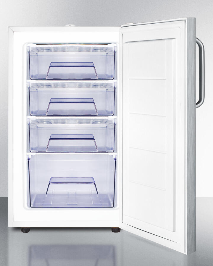 Summit FS407LBISSTB 20" Wide Built-In Undercounter All-Freezer For General Purpose Use, -20 C Capable With A Lock, Stainless Steel Door, Towel Bar Handle And White Cabinet