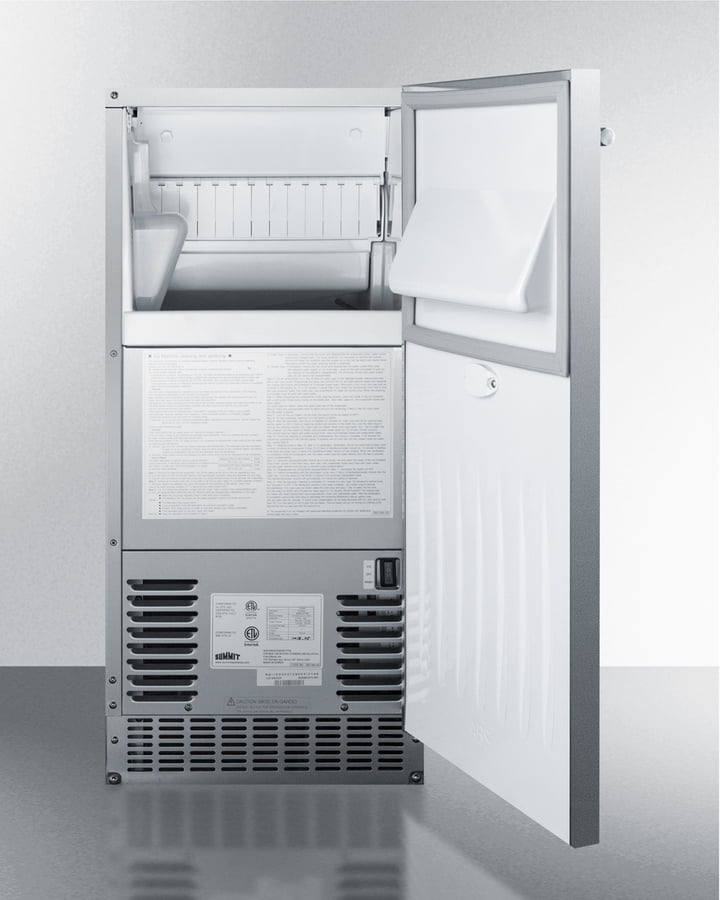 Summit BIM68OSGDR 15" Wide 62 Lb. Built-In Undercounter Commercially Listed Indoor/Outdoor Clear Icemaker With Gravity Drain And Complete Stainless Steel Exterior Finish