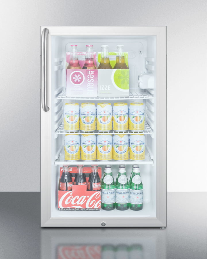 Summit SCR450L7CSSADA Commercially Listed Ada Compliant 20" Wide Glass Door All-Refrigerator For Built-In Use, Auto Defrost With A Lock And Stainless Steel Cabinet