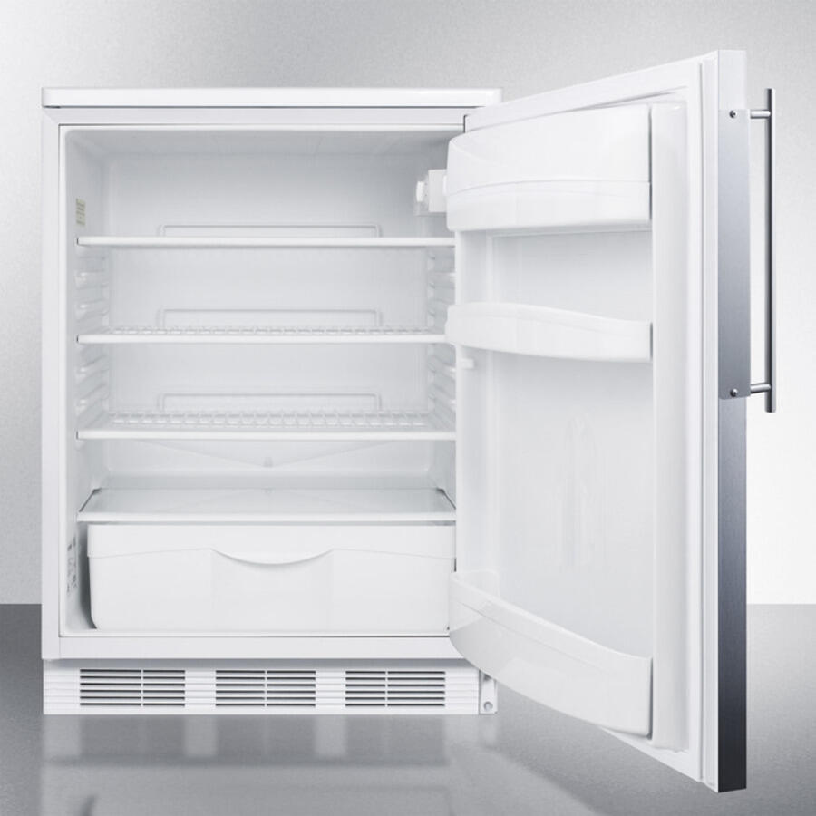 Summit FF6BIFR Built-In Undercounter All-Refrigerator For General Purpose Use, Auto Defrost W/Ss Door Frame For Slide-In Panels And White Cabinet