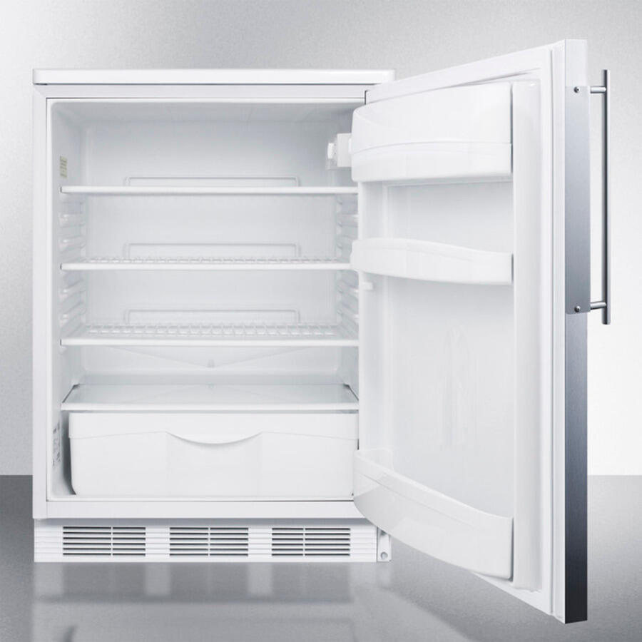 Summit FF6BI7FR Commercially Listed Built-In Undercounter All-Refrigerator For General Purpose Use, Auto Defrost W/Ss Door Frame For Slide-In Panels And White Cabinet