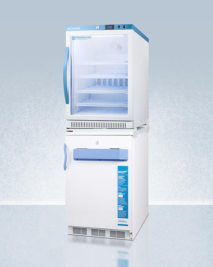 Summit ARG6PVVT65MLSTACKMED2 Stacked Combination Of Arg6Pv All-Refrigerator With Antimicrobial Silver Ion Handle And Hospital Grade 'Green Dot' Cord And Vt65Mlbimed2 Manual Defrost All-Freezer For Vaccine Storage