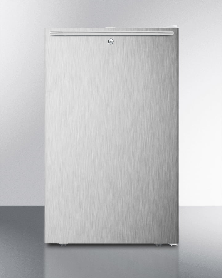 Summit FF511L7SSHHADA Commercially Listed Ada Compliant 20" Wide Counter Height All-Refrigerator, Auto Defrost With A Lock, Stainless Steel Door, Horizontal Handle, And White Cabinet