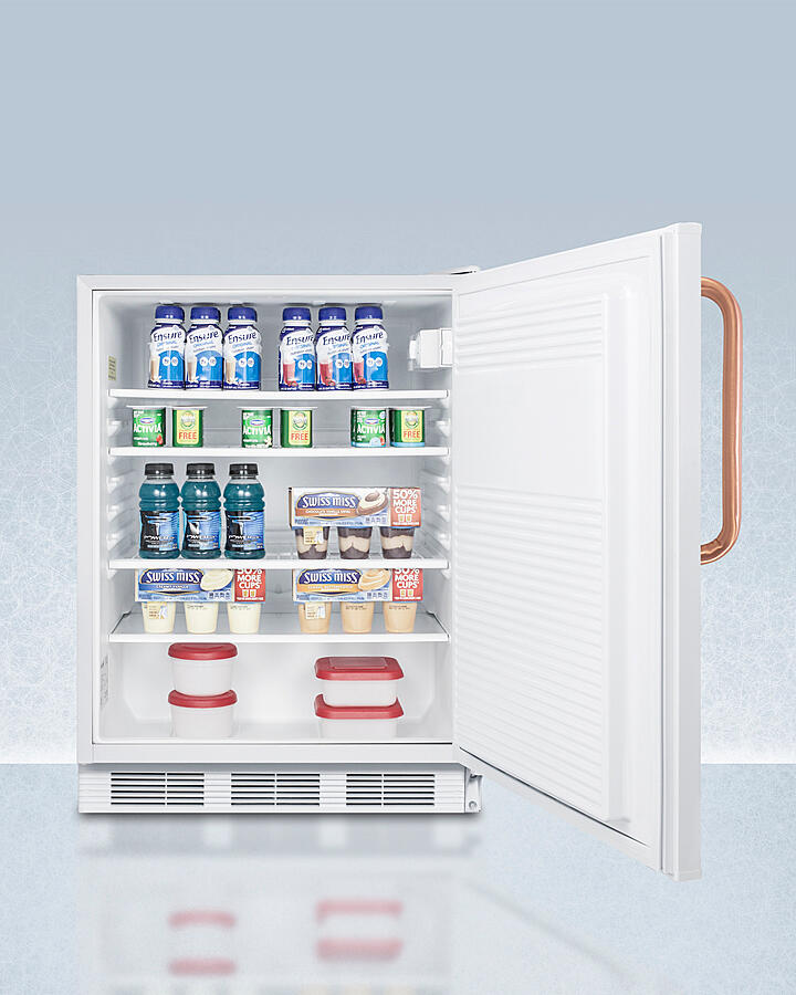 Summit FF7LWBITBCADA Ada Compliant Built-In Undercounter All-Refrigerator For General Purpose Or Commercial Use, With Pure Copper Handle, Lock, Auto Defrost Operation, And White Exterior