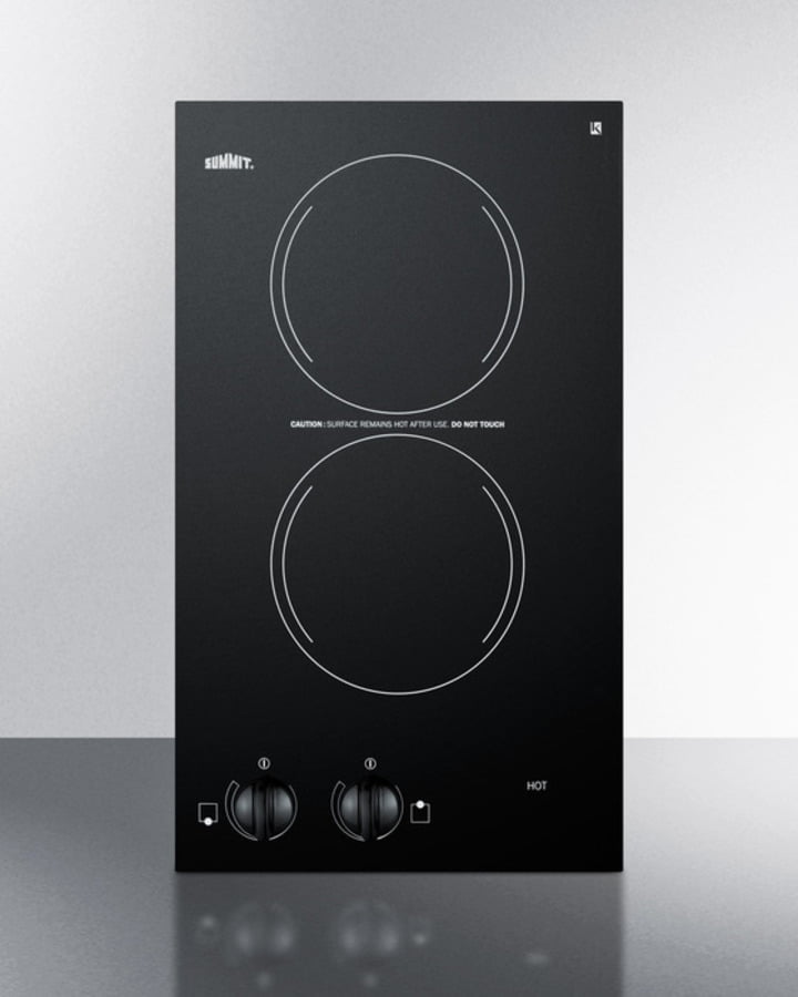 Summit CR2110 115V Two-Burner Cooktop In Black Ceramic Glass, Made In Europe