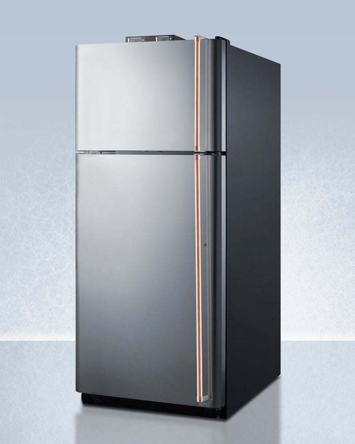 Summit BKRF18PLCPLHD 18 Cu.Ft. Break Room Refrigerator-Freezer With Pure Copper Handles, Factory-Installed Nist Calibrated Alarm/Thermometers, And Left Hand Door Swing