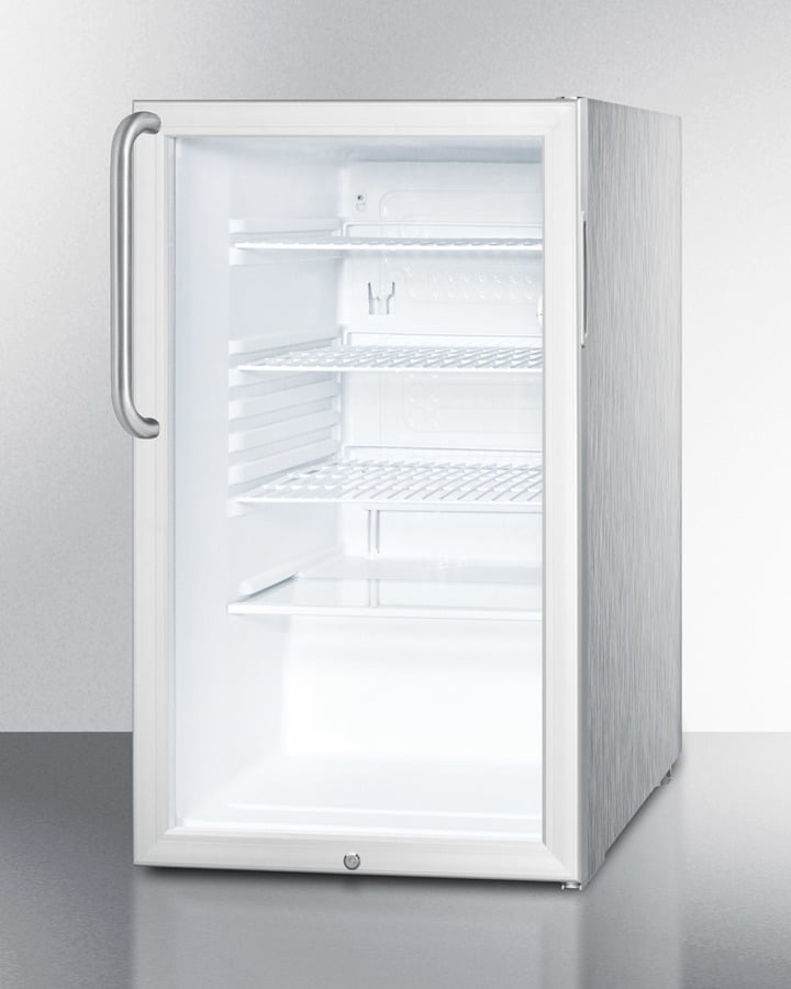 Summit SCR450L7CSSADA Commercially Listed Ada Compliant 20" Wide Glass Door All-Refrigerator For Built-In Use, Auto Defrost With A Lock And Stainless Steel Cabinet