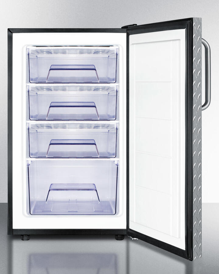 Summit FS408BLBI7DPL Commercially Listed 20" Wide Built-In Undercounter All-Freezer, -20 C Capable With A Lock, Diamond Plate Door And Black Cabinet