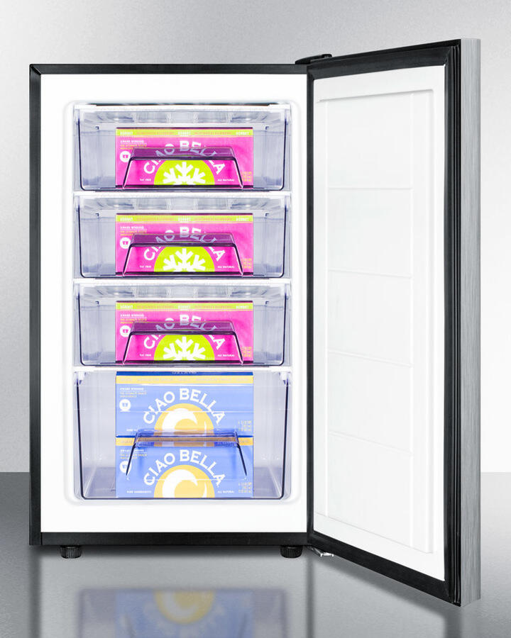 Summit FS408BLBI7SSHHADA Commercially Listed Ada Compliant 20" Built-In Undercounter All-Freezer, -20 C Capable W/Lock, Stainless Steel Door, Horizontal Handle And Black Cabinet