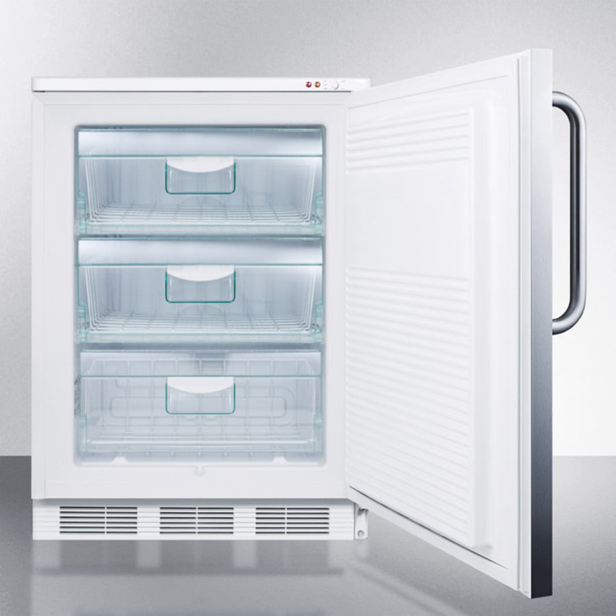 Summit VT65MSSTB Freestanding Medical All-Freezer Capable Of -25 C Operation, With Wrapped Stainless Steel Door And Towel Bar Handle