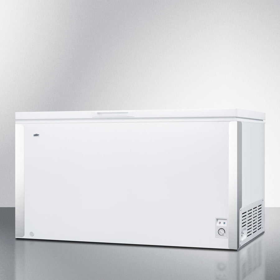 Summit SCFM182 Commercially Listed 18 Cu.Ft. Manual Defrost Chest Freezer In White With Stainless Steel Corner Protectors