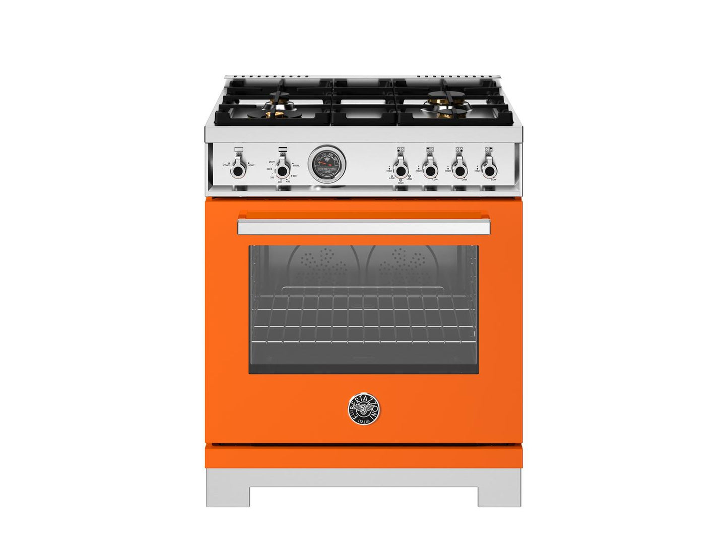 Bertazzoni PRO304BFGMART 30 Inch All Gas Range, 4 Brass Burners Arancio