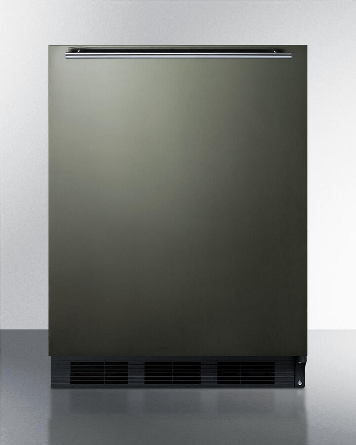 Summit FF63BBIKSHHADA Ada Compliant Built-In Undercounter All-Refrigerator For Residential Use, Auto Defrost With Black Stainless Steel Wrapped Door, Horizontal Handle, And Black Cabinet