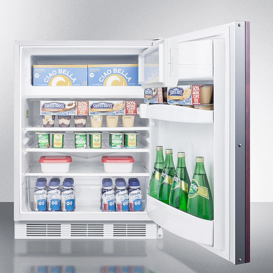 Summit CT66LWBIIFADA Built-In Undercounter Ada Compliant Refrigerator-Freezer For General Purpose Use, Cycle Defrost W/Dual Evaporators, Panel-Ready Door, Lock, And White Cabinet