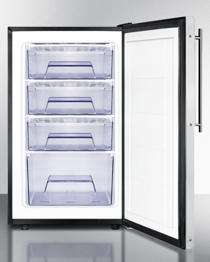 Summit FS408BLBI7FR Commercially Listed 20" Wide Built-In Undercounter All-Freezer, -20 C Capable With A Lock And Stainless Steel Door Frame For Slide-In Custom Panels