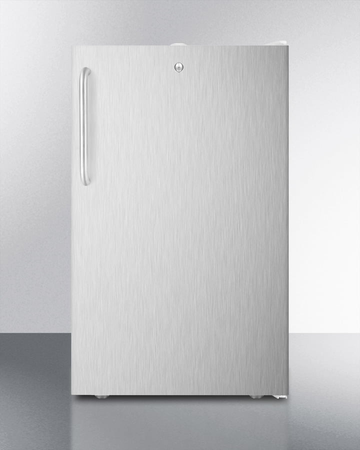 Summit FF511LBISSTBADA Ada Compliant 20" Wide Built-In Undercounter All-Refrigerator For General Purpose Use, Auto Defrost With A Lock, Ss Door, Towel Bar Handle And White Cabinet