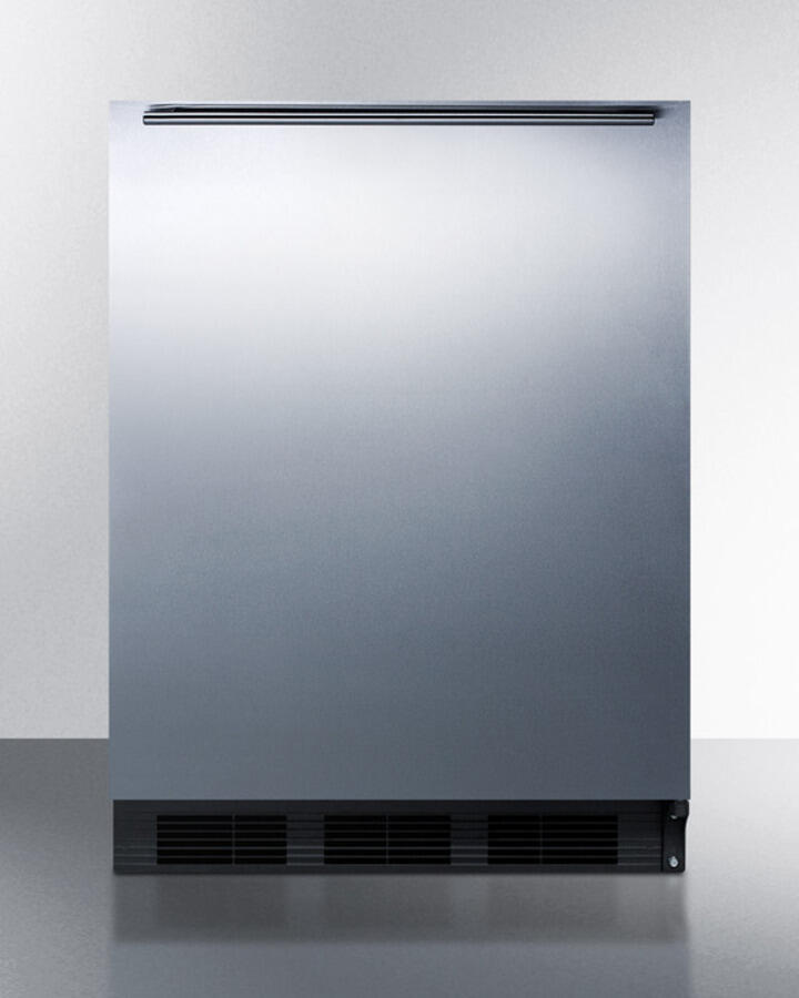 Summit FF63BSSHHADA Ada Compliant Freestanding All-Refrigerator For Residential Use, Auto Defrost With Black Cabinet, Stainless Steel Wrapped Door, And Horizontal Handle