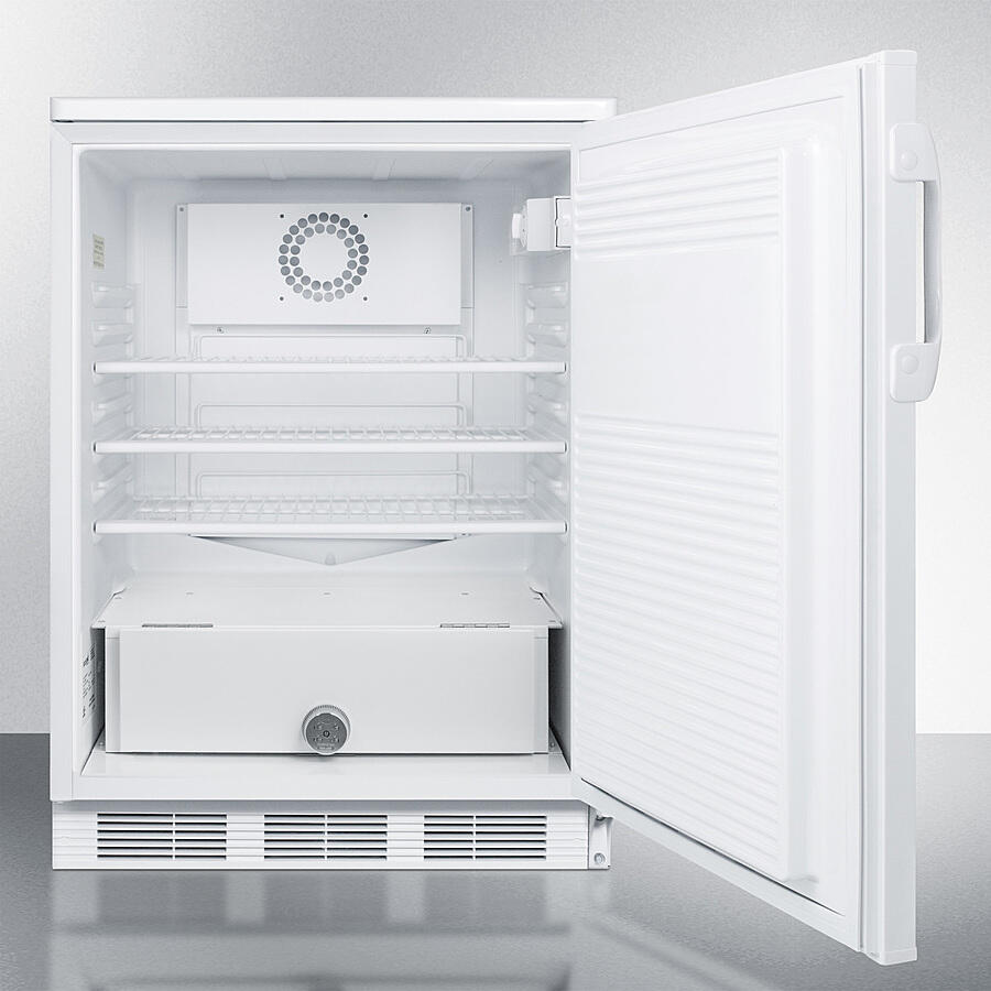 Summit FF7LWPLUS2ADA Ada Compliant 24" Wide Freestanding All-Refrigerator In White, Auto Defrost With A Lock, Nist Calibrated Thermometer, Digital Thermostat, And Internal Fan