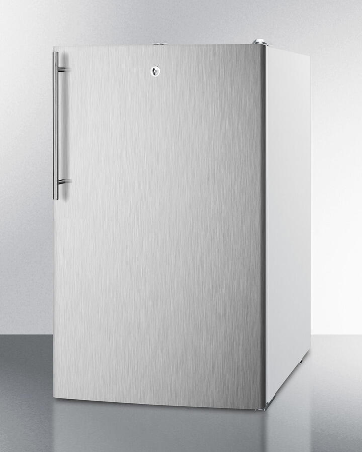 Summit FS407LBI7SSHVADA Commercially Listed Ada Compliant 20" Wide Built-In Undercounter All-Freezer, -20 C Capable With A Lock, Stainless Steel Door, Thin Handle And White Cabinet