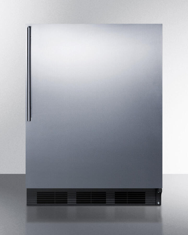 Summit FF6BBI7SSHVADA Ada Compliant Commercial All-Refrigerator For Built-In General Purpose Use, Auto Defrost W/Stainless Steel Wrapped Door, Thin Handle, And Black Cabinet