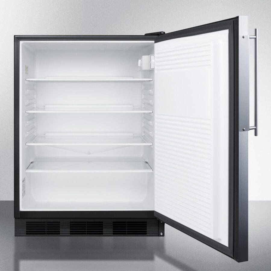 Summit FF7BBIFRADA Ada Compliant Built-In Undercounter All-Refrigerator For General Purpose Or Commercial Use, Auto Defrost W/Ss Door Frame For Slide-In Panels, Black Cabinet