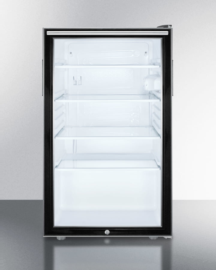 Summit SCR500BLBI7HHADA Commercially Listed Ada Compliant 20" Wide Glass Door All-Refrigerator For Built-In Use, Auto Defrost With A Lock, Horizontal Handle And Black Cabinet