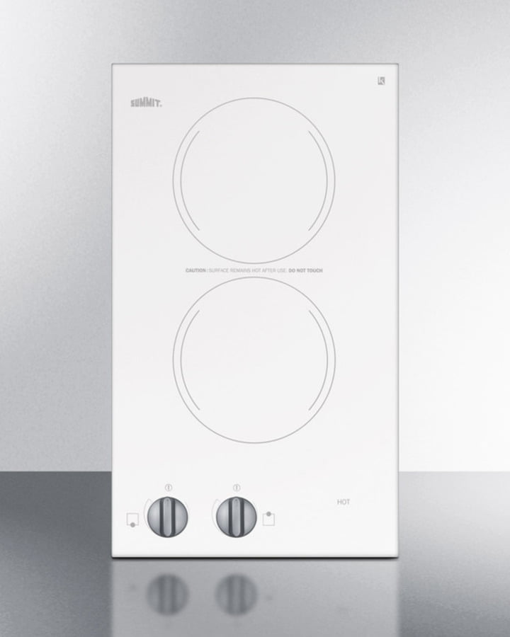 Summit CR2220WH 230V Two-Burner Cooktop In White Ceramic Glass, Made In Europe