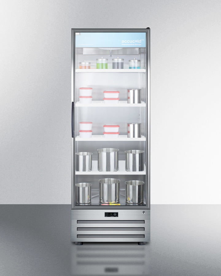 Summit ACR1718RH Full-Size Pharmaceutical All-Refrigerator With A Glass Door, Lock, Digital Thermostat, And A Stainless Steel Interior And Exterior Cabinet