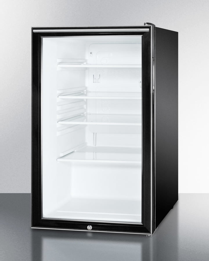 Summit SCR500BLBI7HHADA Commercially Listed Ada Compliant 20" Wide Glass Door All-Refrigerator For Built-In Use, Auto Defrost With A Lock, Horizontal Handle And Black Cabinet