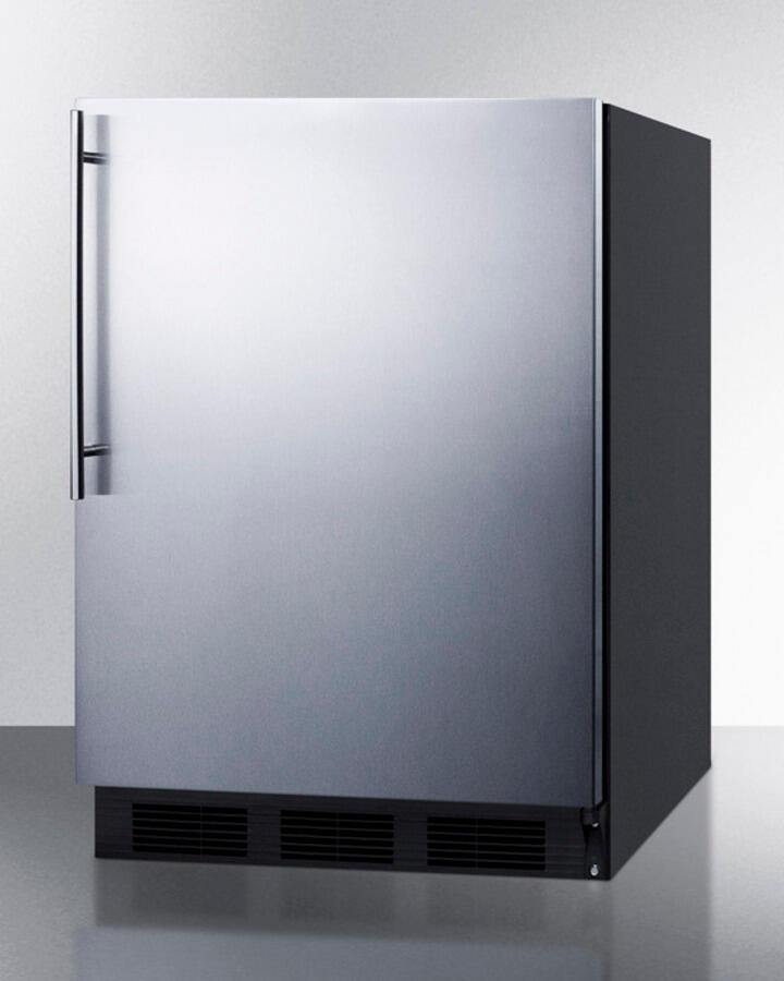 Summit FF6BBI7SSHV Commercially Listed Built-In Undercounter All-Refrigerator For General Purpose Use, Autom Defrost W/Ss Wrapped Door, Thin Handle, And Black Cabinet