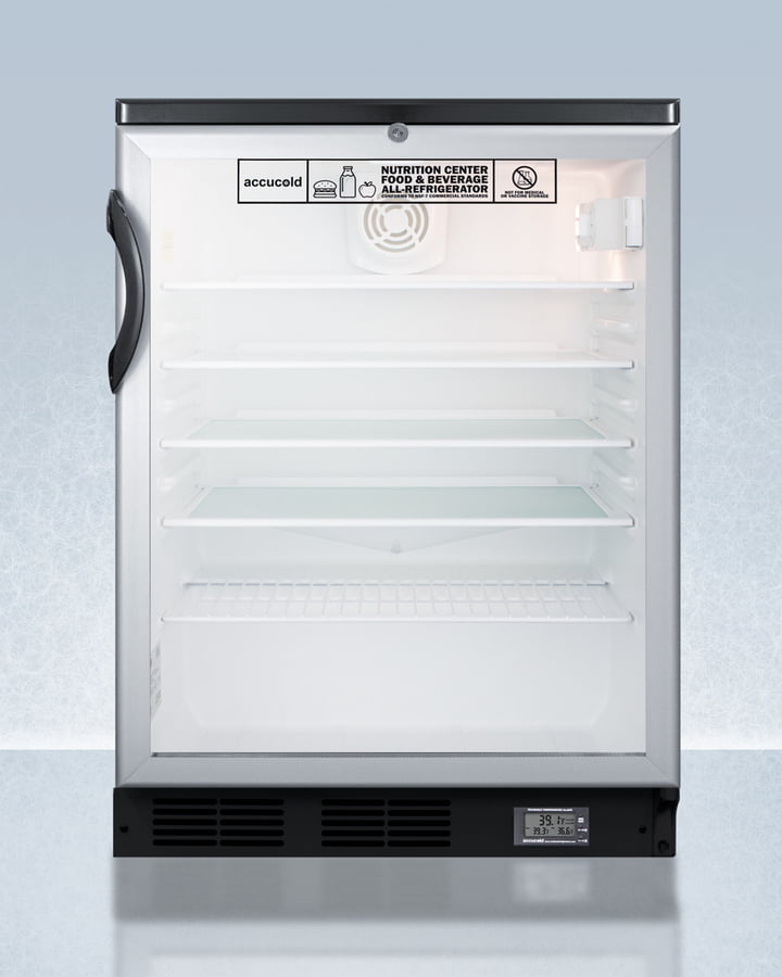 Summit SCR600BGLBINZ Commercially Approved Nutrition Center Series Glass Door All-Refrigerator For Built-In Or Freestanding Use, With Front Lock And Digital Temperature Display